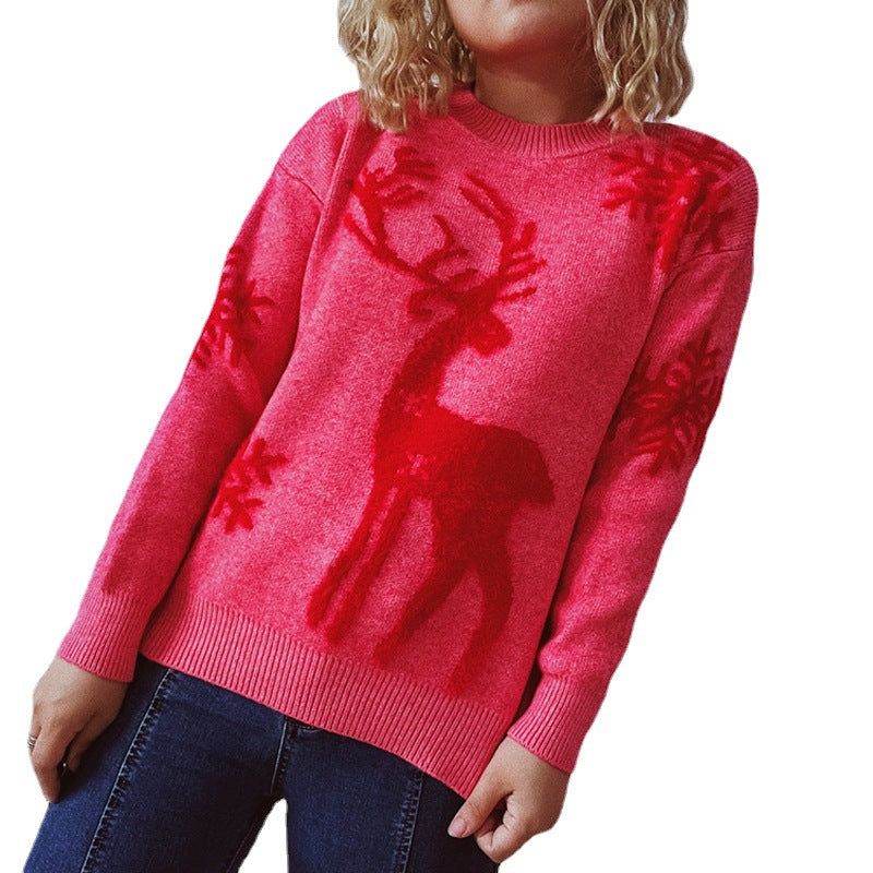 Women's Round Neck Long Sleeve Knitted Christmas Sweater