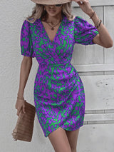 Women's Half-sleeved And Waisted Casual Printed Dress