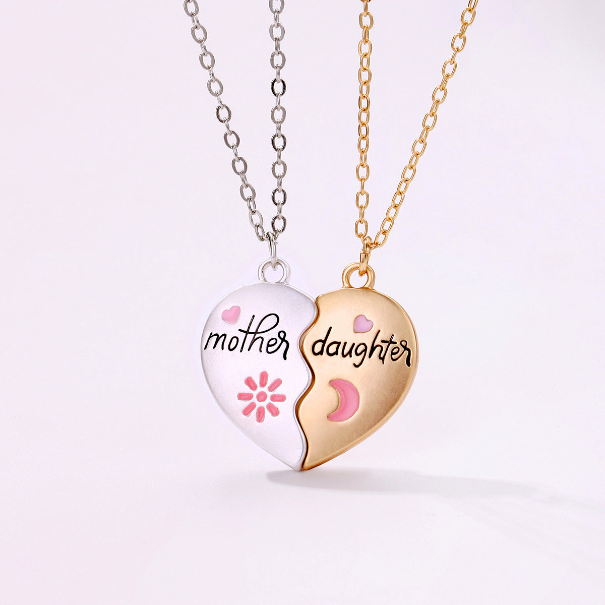 Fashion Jewelry Mother Daughter Necklace Set - Matching Heart Magnetic Pendant