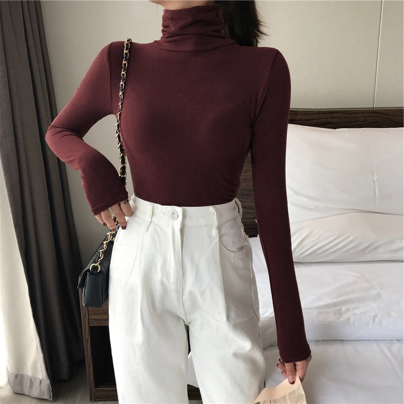 All-matching Solid Color Turtleneck Bottoming Shirt Women's Slim-fit Long Sleeve
