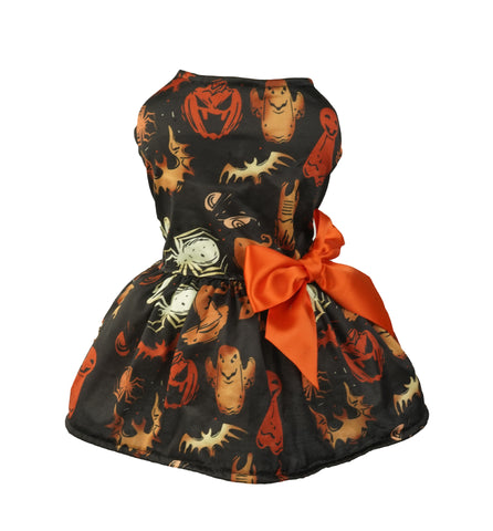 Halloween Small Dog Clothes Pet Dress Pumpkin Print Dress Chihuahua Yorkie Mesh Dress