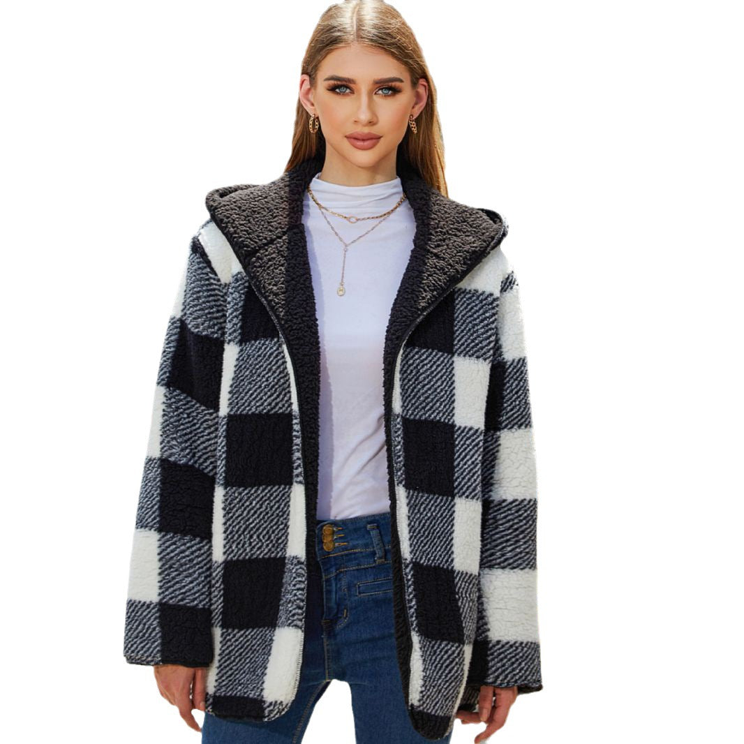 Women's Warm And Loose Plaid Coat