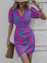 Women's Half-sleeved And Waisted Casual Printed Dress