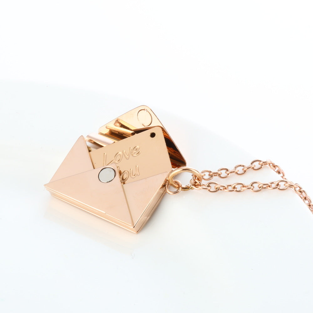 Peach Heart Envelope Necklace Secret Hidden Message Pendant Necklace