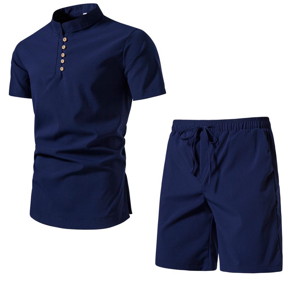 Men's Solid Color Short Sleeve Two-piece Chinese Style