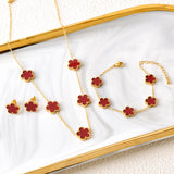 Shell Flower Bracelet Titanium Steel Ear Studs Suit Five-leaf Flower Necklace