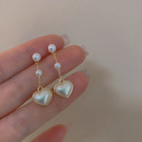 Sterling Silver Needle Heart Pearl Earrings Female Peach Heart Tassel Design