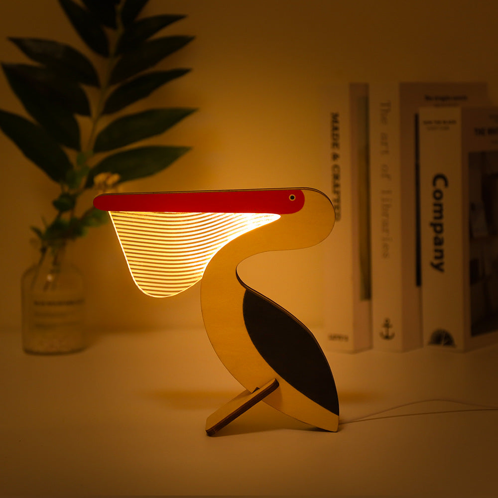 LED Night Light for Kids - Animals Wood Acrylic Table Lamp (Pelican, Sirius, Whale, Toucan)