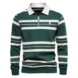 Men's Casual Polo Collar Striped Short-sleeved T-shirt