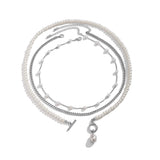 Men's OT Buckle Pearl Chain Necklace Three-piece Set