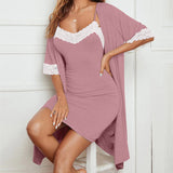 Pajama Suit Lace Stretch Slip Nightdress Nightgown Two-piece Set: Comfortable Home Wear
