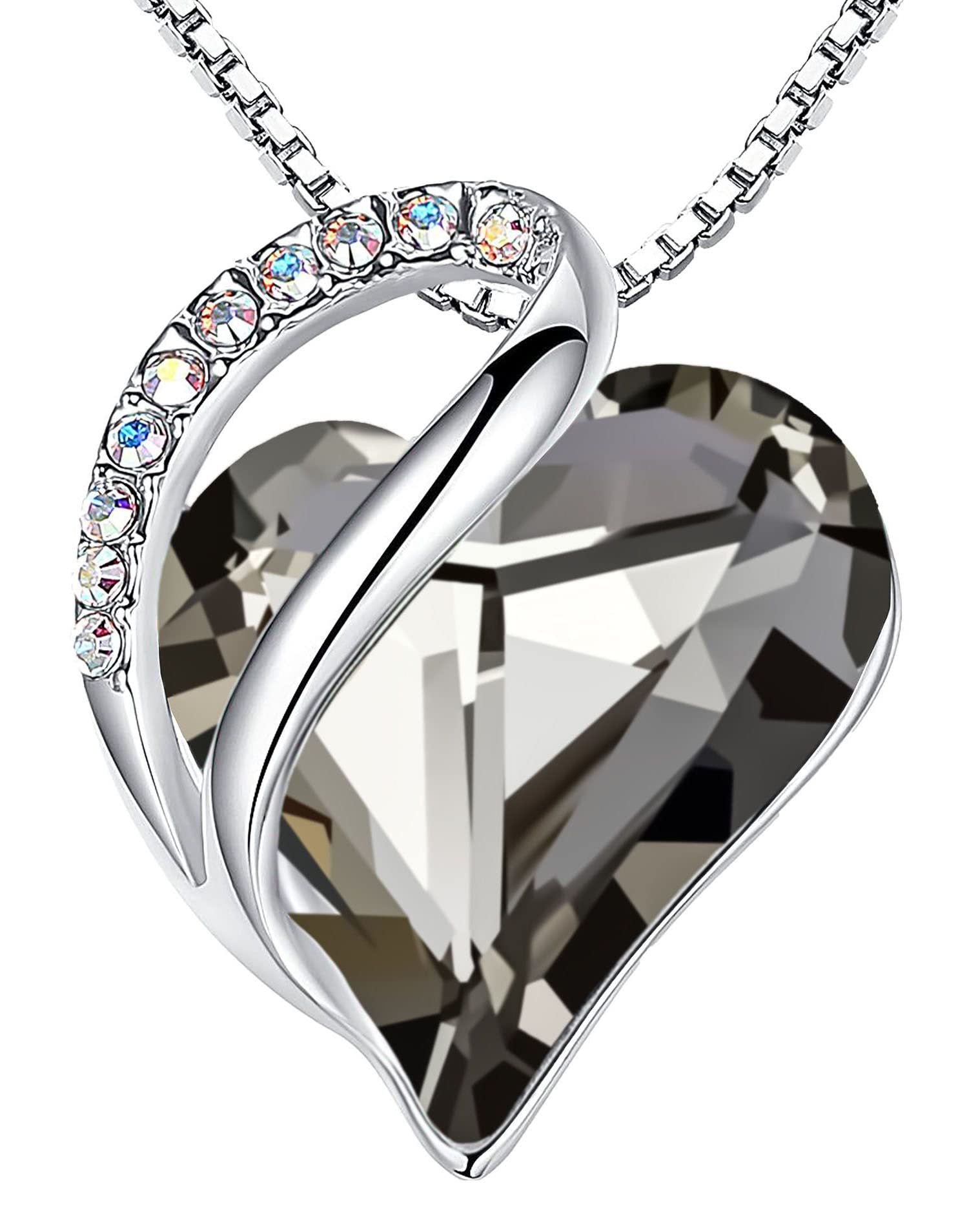 Sterling Silver Geometric Heart Shape Colorful Crystal Pendant Necklace