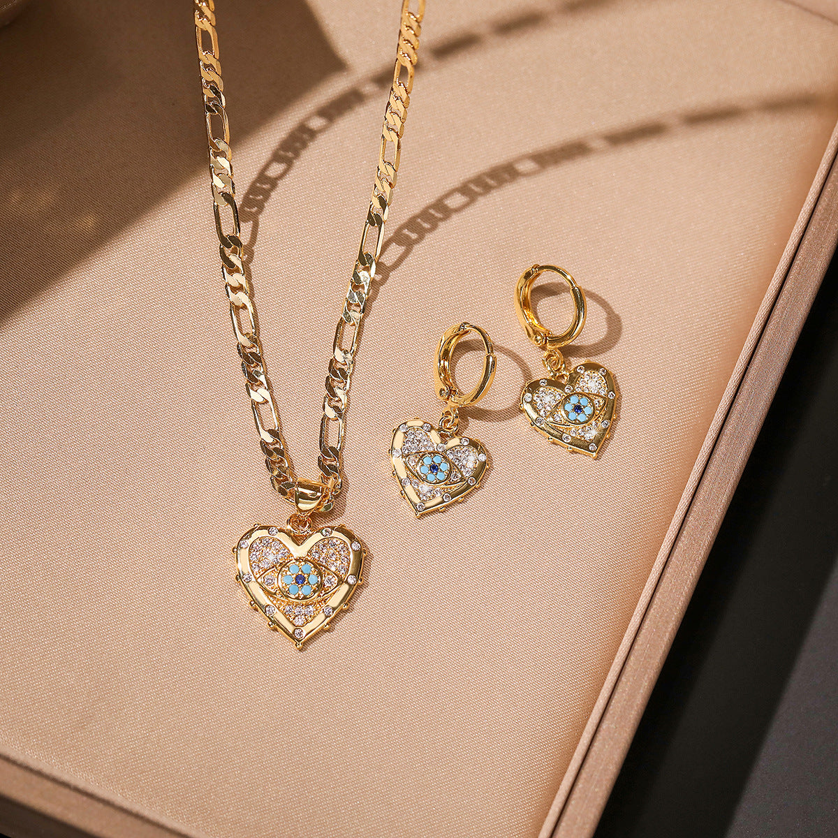 Stylish Heart-shaped Zircon Pendant Necklace and Earrings Set - Fashion Jewelry