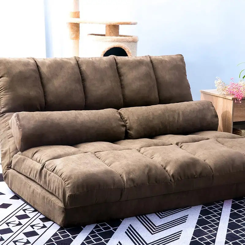 Brown Double Chaise Lounge Sofa with 2 Pillows