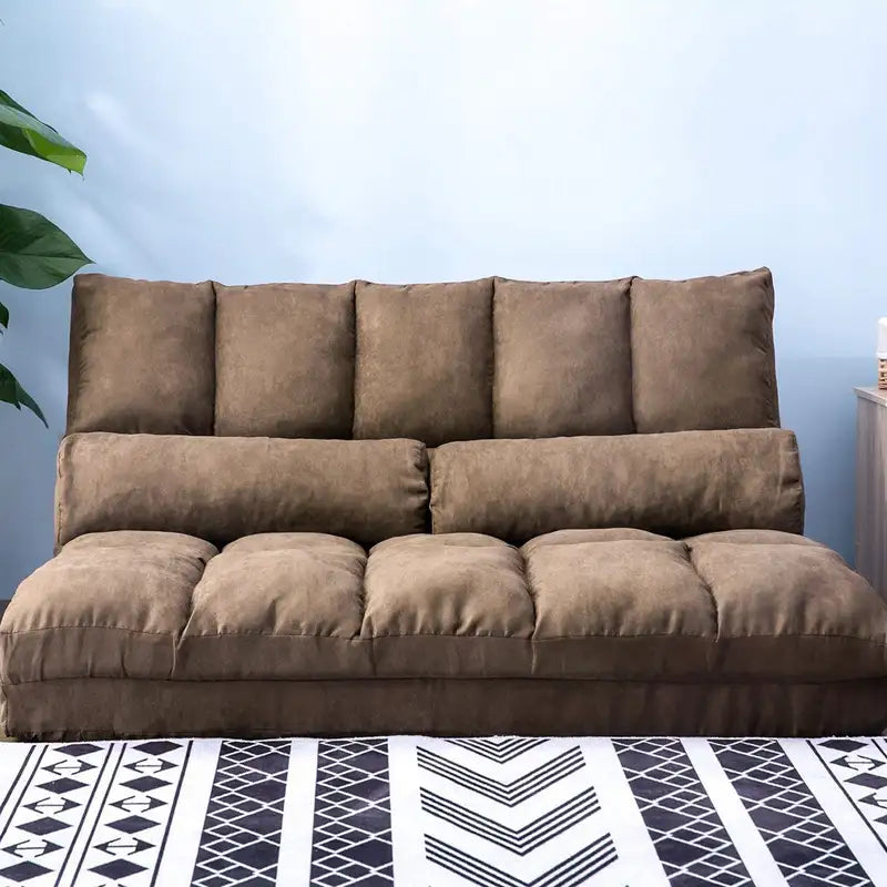 Brown Double Chaise Lounge Sofa with 2 Pillows