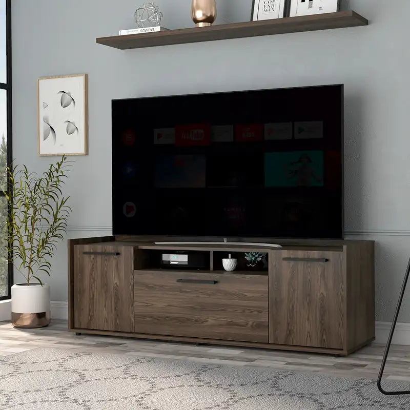 Lyon 55" TV Stand with Double Door Cabinet - Dark Walnut