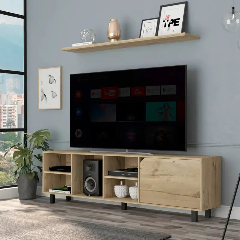 Valdivia 70" TV Stand | 4 Shelves, 5 Legs, Light Oak