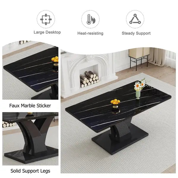 Black Modern Dining Table with MDF Legs - F-790 for Home & Office - Minihomy