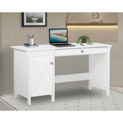 White Writing Desk with Storage 47" Computer Desk with Drawer & Cable Management