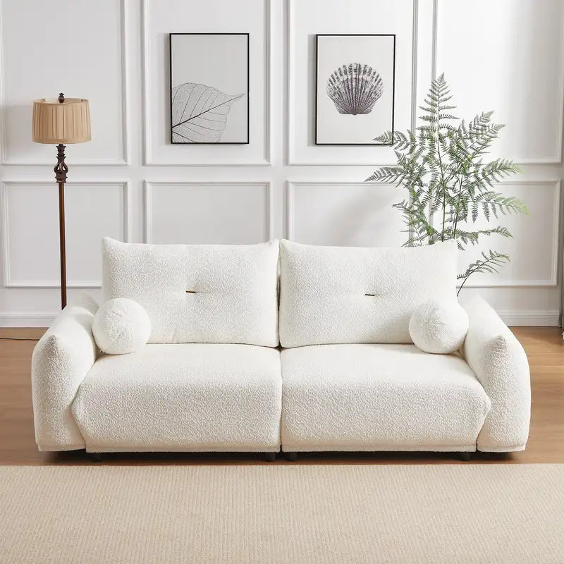 Cozy Lambswool 2-Seater Sofa with Cushions & Pillows (Beige, 90'')