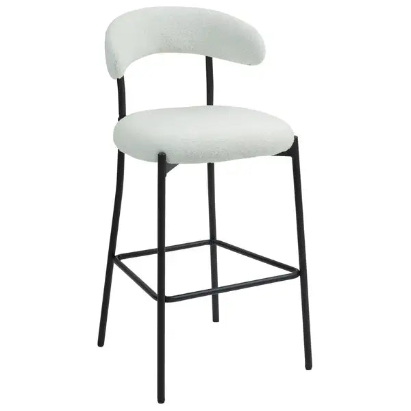 26" Counter Height Bar Stools with Teddy Fabric Cover - Black Base & Footrest (Snow) - Minihomy