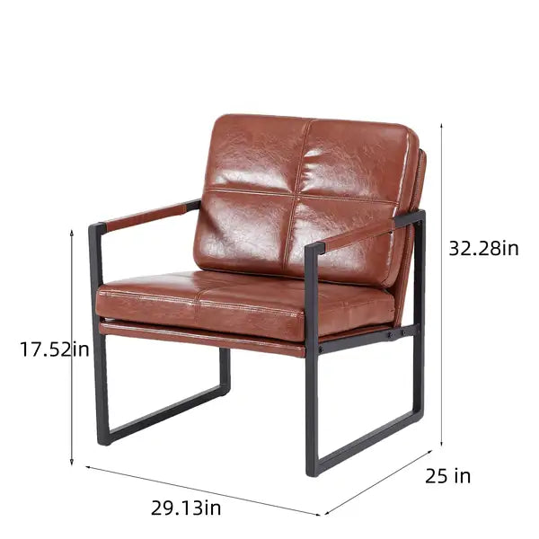 Red Brown PU Leather Recliner Chair - Metal Frame, Living Room & Bedroom