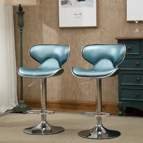 Masaccio Airlift Adjustable Swivel Barstools with Chrome Base, Set of 2, Blue - Minihomy