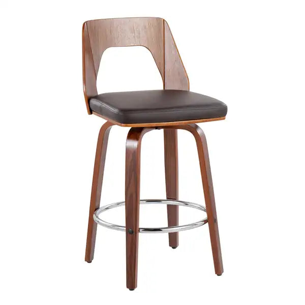 LumiSource Trilogy Mid-Century Counter Stools - Walnut & Brown Faux Leather (Set of 2)