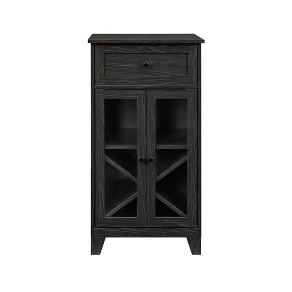 Graphite Glass Door Bar Cabinet with Bottle Storage