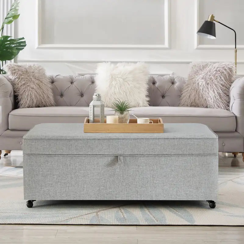 Gray Modular Storage Ottoman with Wheels - Large Comfort Sofa Ottoman