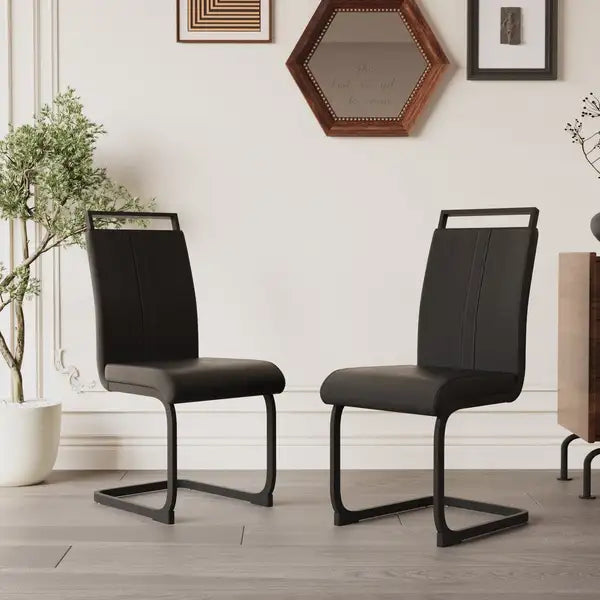 Modern Dining Chairs Set of 2 - Faux Leather High Back with Black Metal Legs for Kitchen, Dining Room, Office