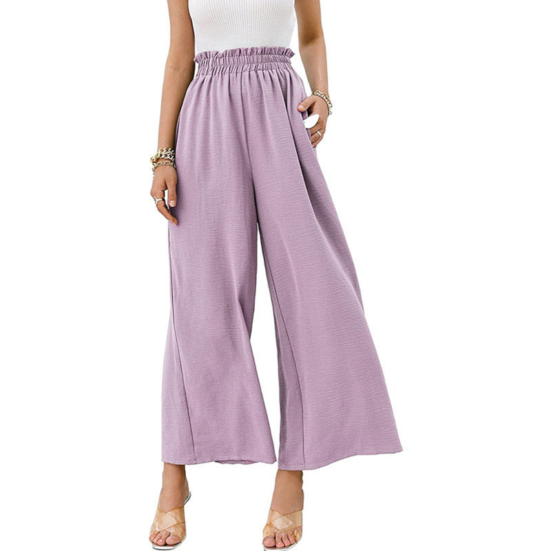 Women Trousers Solid Color Wide Leg High Waist Pants Casual Loose Pants