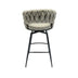 Grey Linen Woven Bar Stools with Backrest, 360 Swivel, Set of 2, Black Legs - Minihomy