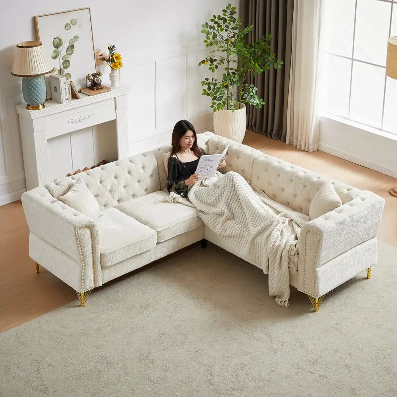 5-Seater L-Shaped Chenille Sectional Sofa (81.5")