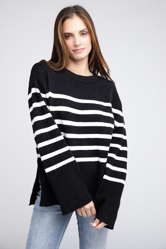 Striped Ribbed Hem Sweater: Casual & Stylish