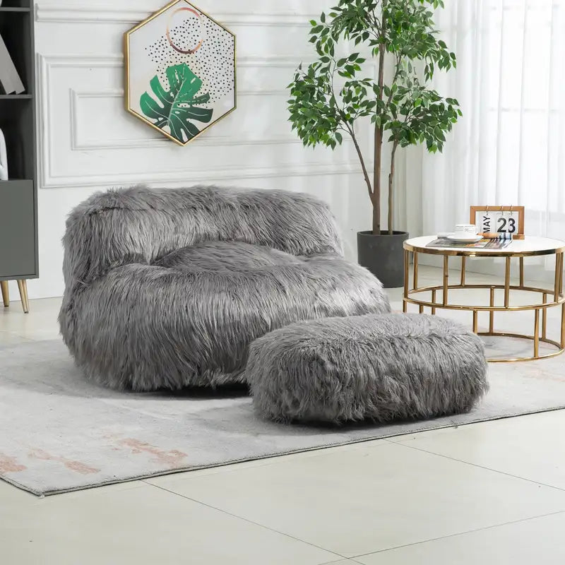 Bean Bag Chair with Ottoman - Gray Floor Sofa for Gaming & Relaxing