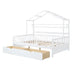 Full Size Wooden House Bed with Storage - White - Kids Bed with 2 Drawers - Minihomy