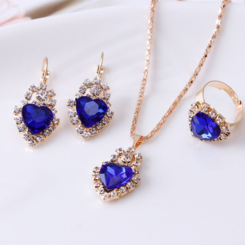 Water Drop Rhinestone Necklace Earrings Ring Set