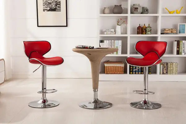 Masaccio Adjustable Swivel Bar Stools with Chrome Base, Set of 2 - Red - Minihomy