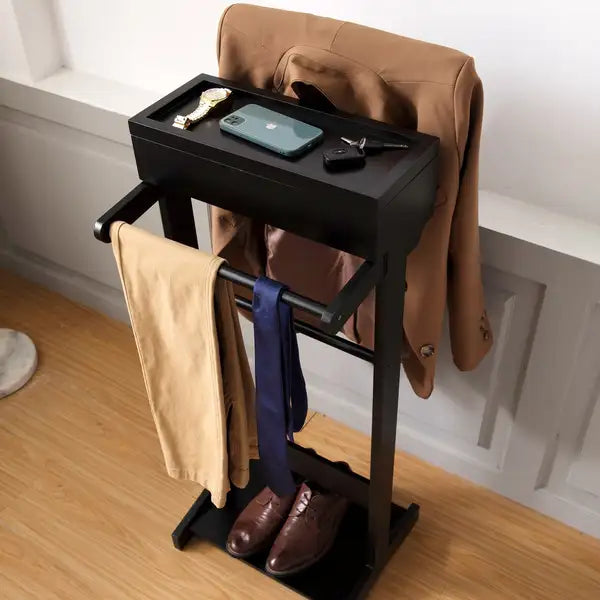 Portable Garment Rack with Storage Organizer - Black Clothes Valet Stand