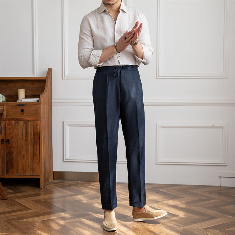 Casual Thin Tethered Linen Pant For Commuting Lightweight