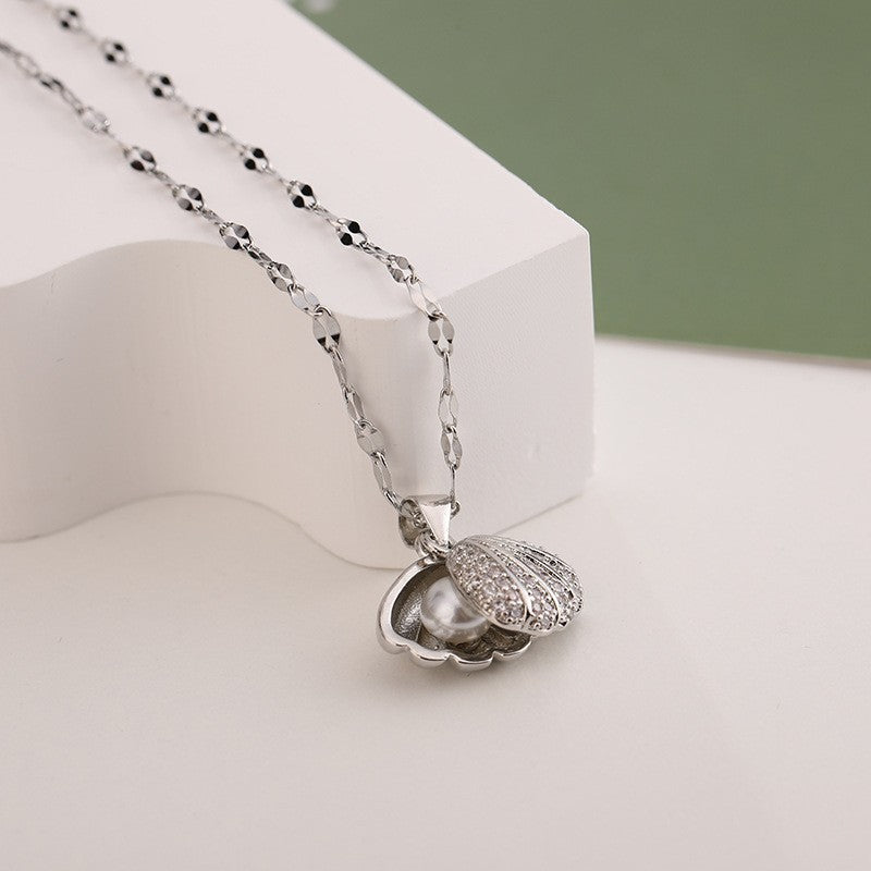 Shell Pearl Pendant Titanium Steel Necklace