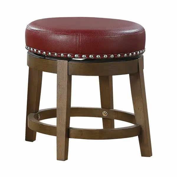 Red Faux Leather Swivel Stools (Set of 2) - Brown Wood Frame