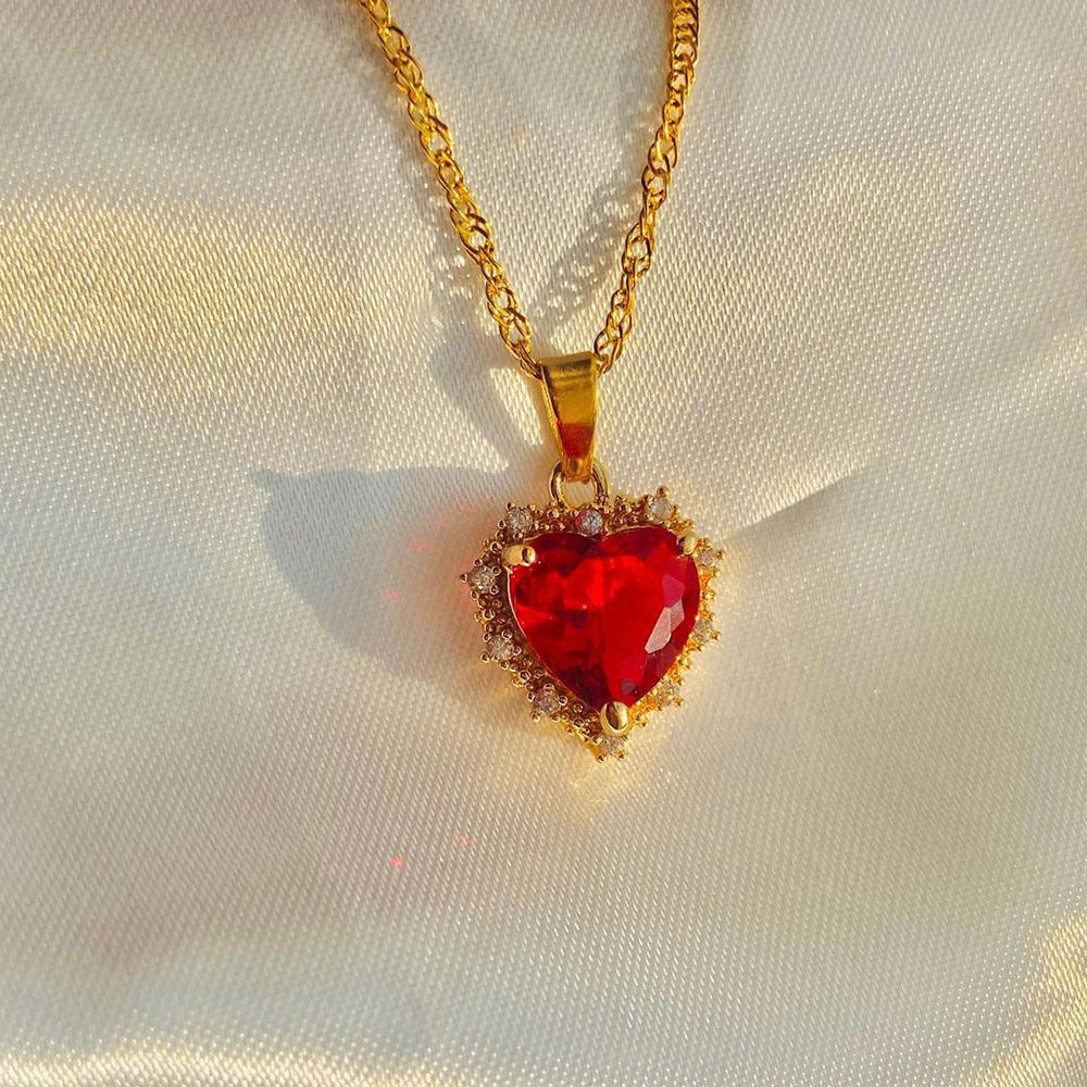 Colorful Rhinestones Heart-shaped Necklace - Love Gold Clavicle Chain