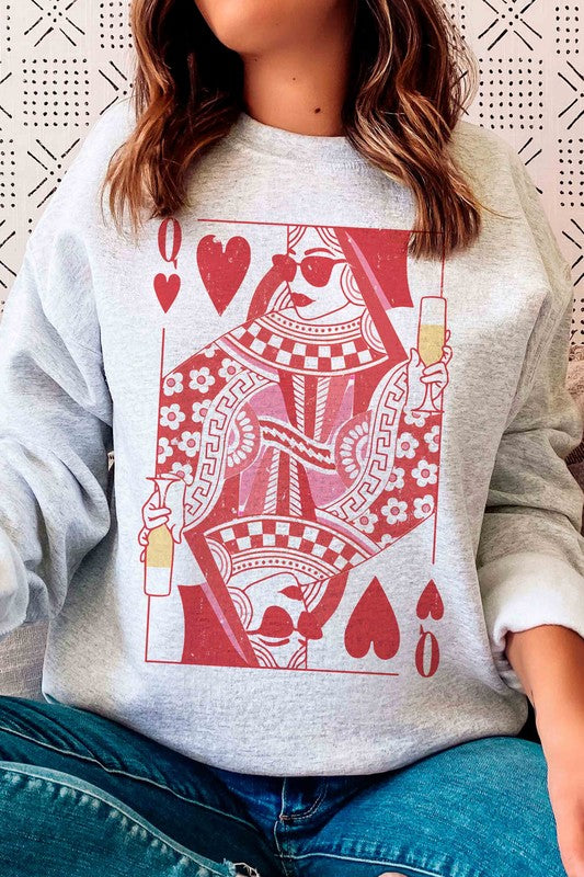 Champagne Queen of Hearts Graphic Sweatshirt - Stylish Women's Pullover