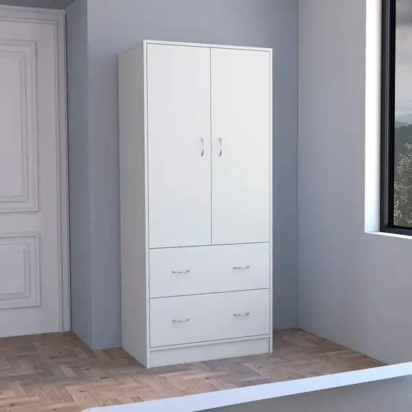 Taly White Armoire with 2 Doors & 2 Drawers - Storage Cabinet