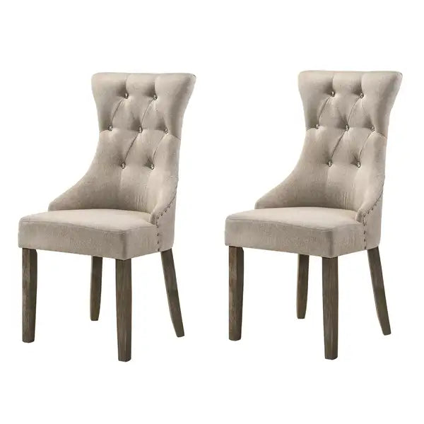 Beige & Grey Tufted Back Side Chairs (Set of 2) - Reclaimed Wood