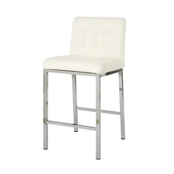 Modern Counter Stools Set of 2 - White PU Leather, Electroplated Legs, Kitchen Bar Chairs - Minihomy