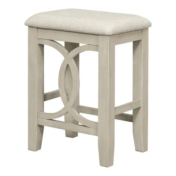 Farmhouse 3-Piece Counter Height Dining Set with USB Port & Upholstered Stools, Cream - Minihomy