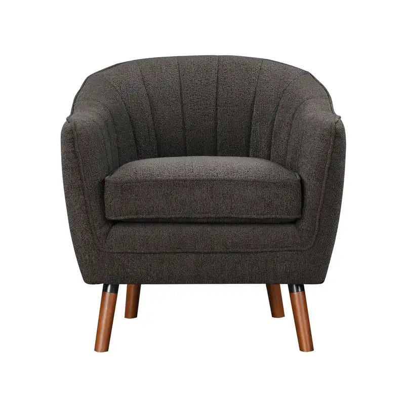 Mid-Century Modern Accent Chair - Charcoal Chenille, Brown Wood Legs